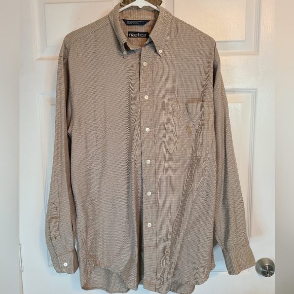 (655) Nautica Men's Long Sleeve Dress Shirt, Size: Medium Color: Tan/Black - Picture 1 of 12